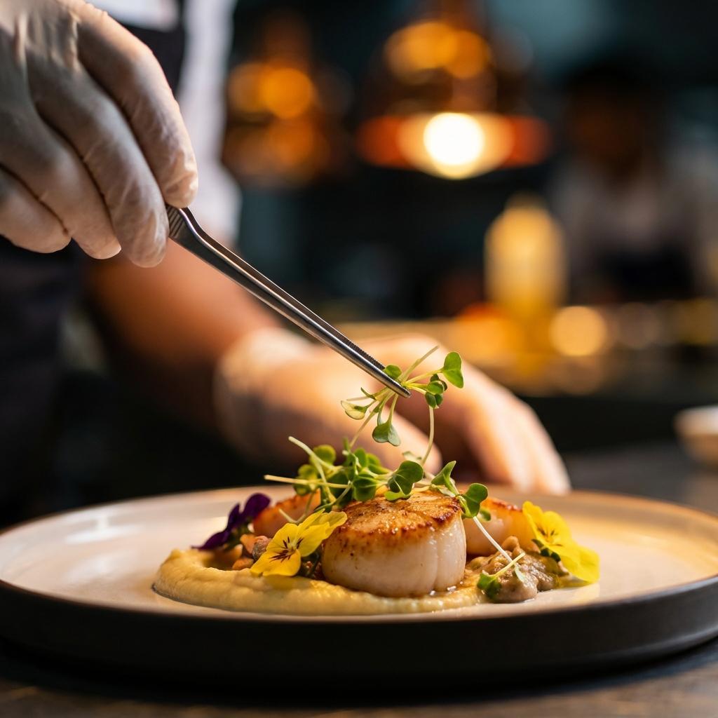 Шеф-повар работает с микрозеленью